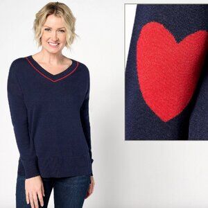 Studio Park x Amy Stran V-Neck Heart Sleeve Sweater , Navy sz 2X a630700
